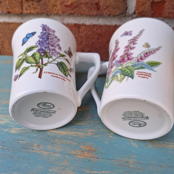 Butterfly Garden Mugs Lilac Blue Purple Dragonfly Foxglove Matching Pair Set 2 - Picture 7 of 17